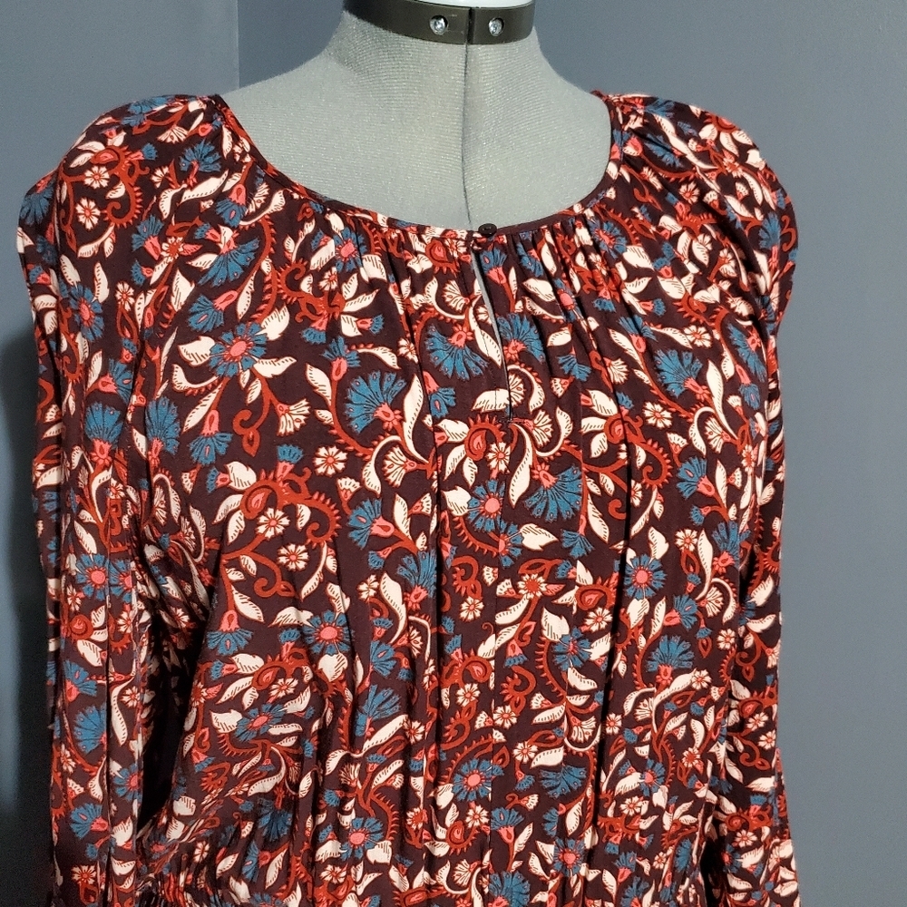 Old Navy Maxi Dress Long Sleeve Pull Over Burgundy Teal Floral Size XL Tall - Picture 5 of 9